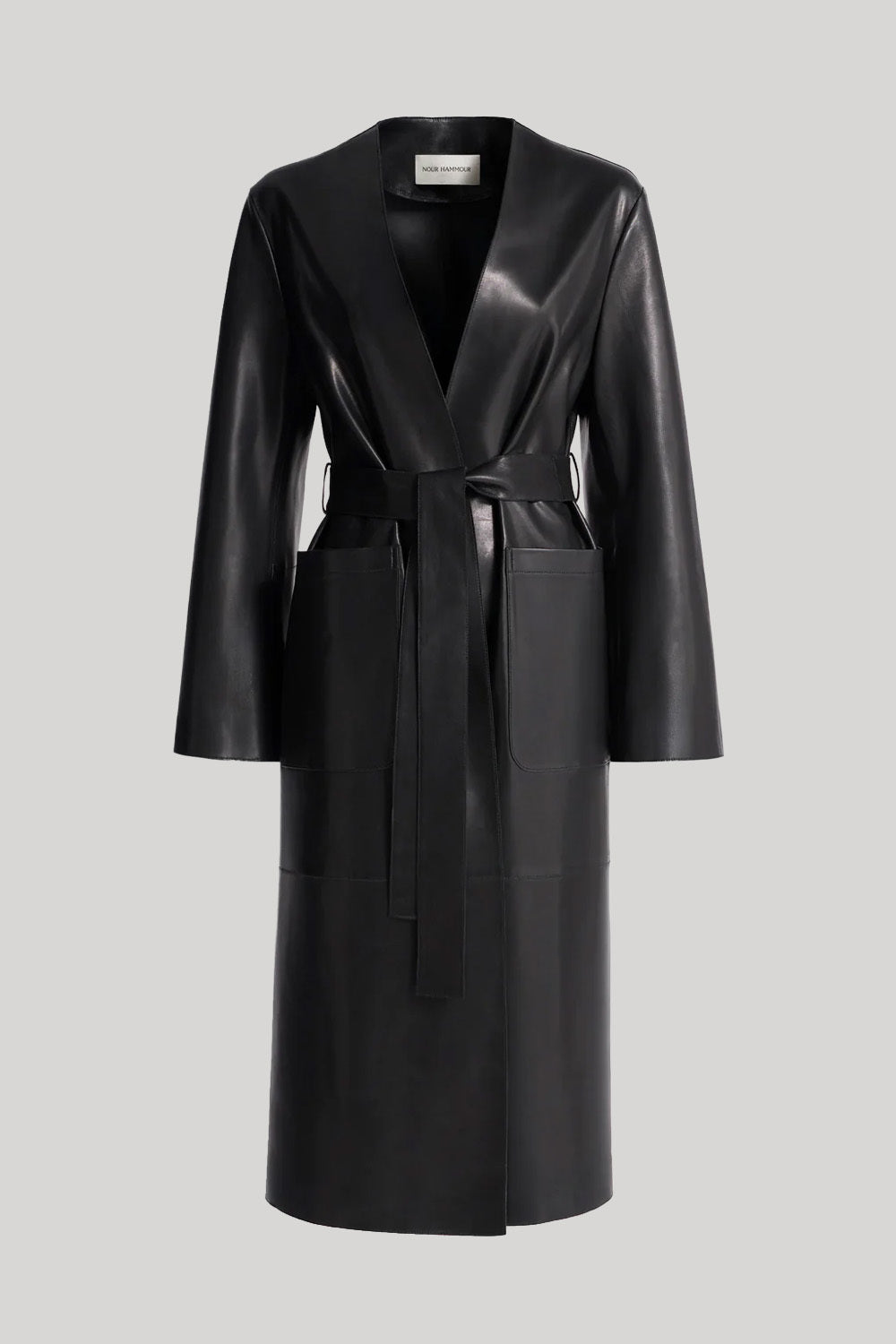 Ruelle - Smooth Leather Coat in Noir Classique
