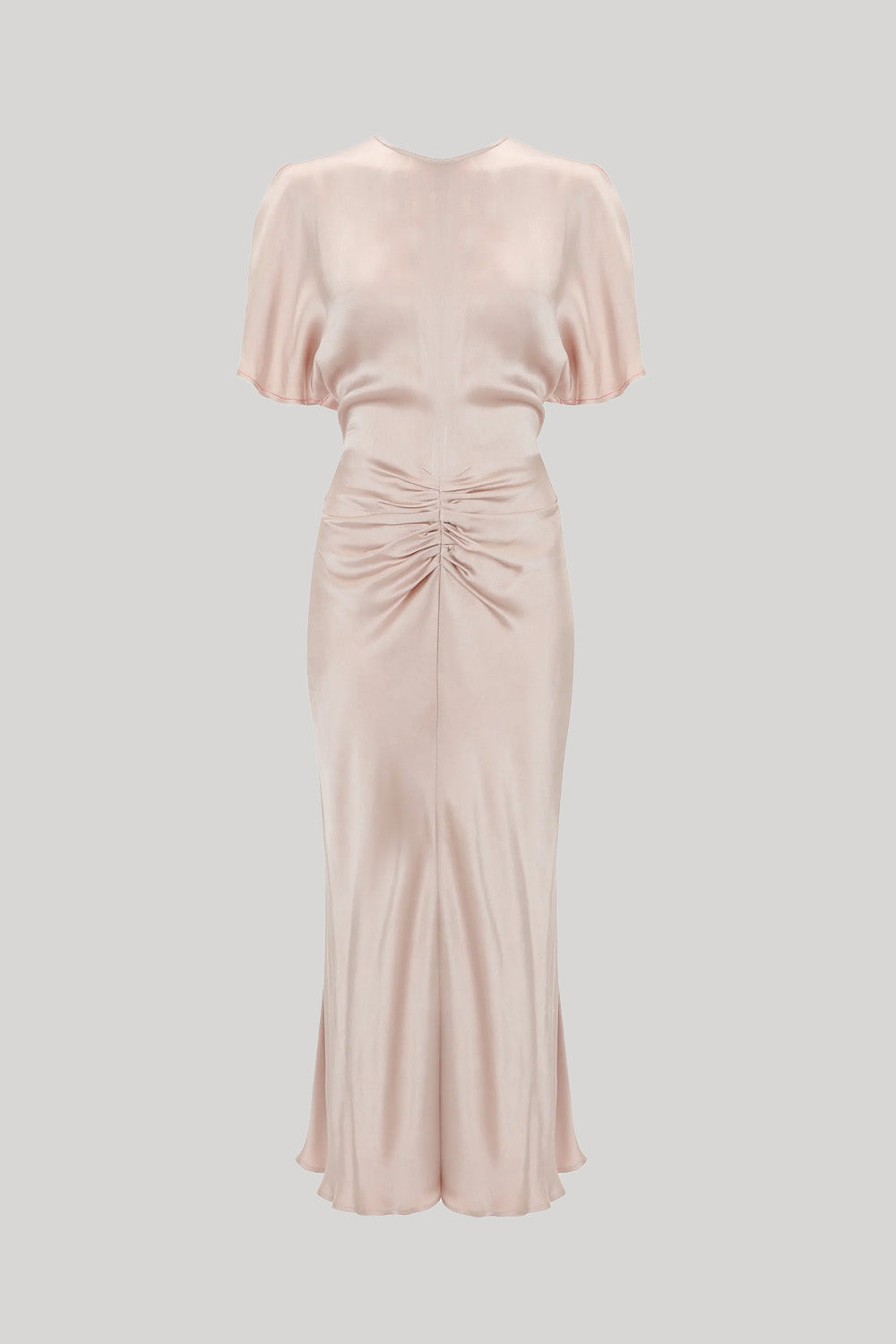 victoria beckham gathered satin midi dress Victoria Beckham Eve Midi Dress In Bronze