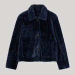 Navy faux fur bomber