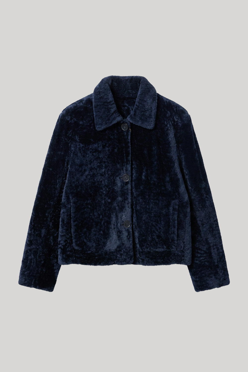 Navy faux fur bomber