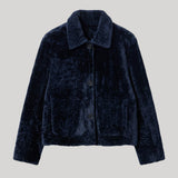 Navy faux fur bomber
