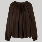 Nili Lotan | Saint Tropez Silk Blouse in Chocolate Brown
