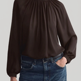 Nili Lotan | Saint Tropez Silk Blouse in Chocolate Brown