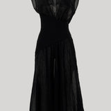 Mantù | Sheer Cap Sleeve Dress in Black