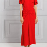 Victoria Beckham | Gathered Waist Midi Dress in Red