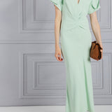 Victoria Beckham | Gathered V-Neck Midi Dress in Jade