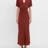 Victoria Beckham | Gathered V-Neck Midi Dress