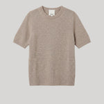 Tan cashmere shortsleeve crewneck  sweater 