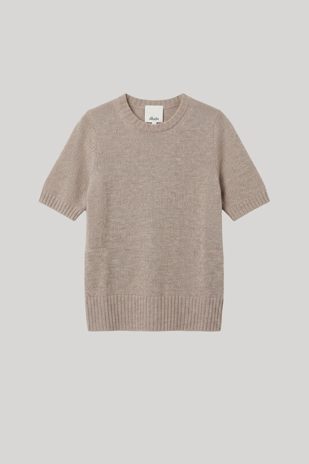 Tan cashmere shortsleeve crewneck  sweater 
