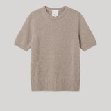 Tan cashmere shortsleeve crewneck  sweater 