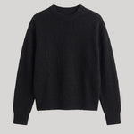 A black long-sleeve crewneck knit sweater