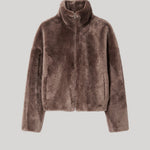 Brown wool jacket with funnel neck