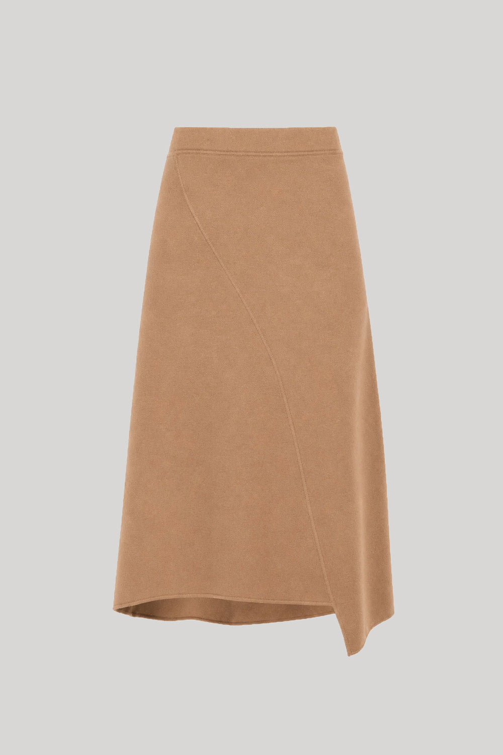 A camel brown asymmetrical wrap skirt 