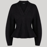 A black knit cardigan sweater 