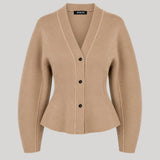 Beige knit cardigan sweater