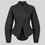 A dark charcoal gray textured wrap jacket 