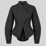 A dark charcoal gray textured wrap jacket 