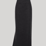 A black asymmetrical midi skirt