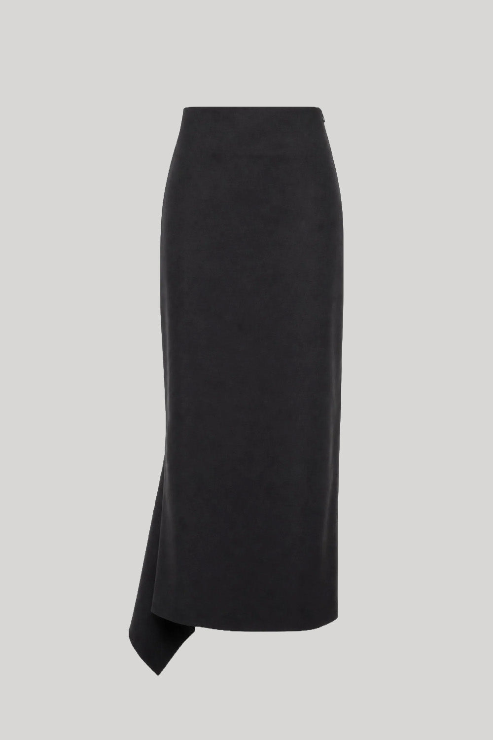 A black asymmetrical midi skirt