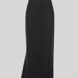 A black asymmetrical midi skirt