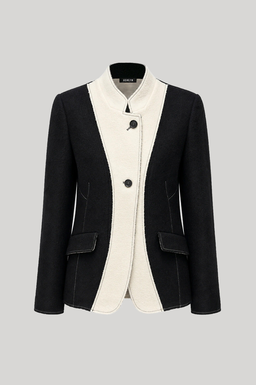 A black and off-white color-blocked blazer 