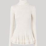 White turtleneck with ruffle detail