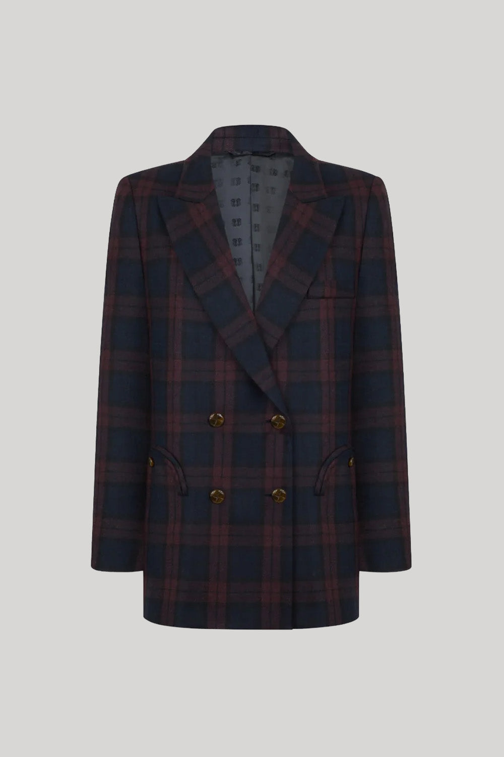 A double-breasted plaid blazer 