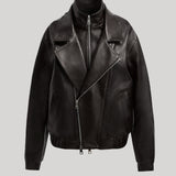 Brandon Maxwell | The Emmet Double Zip Leather Moto Jacket in Black