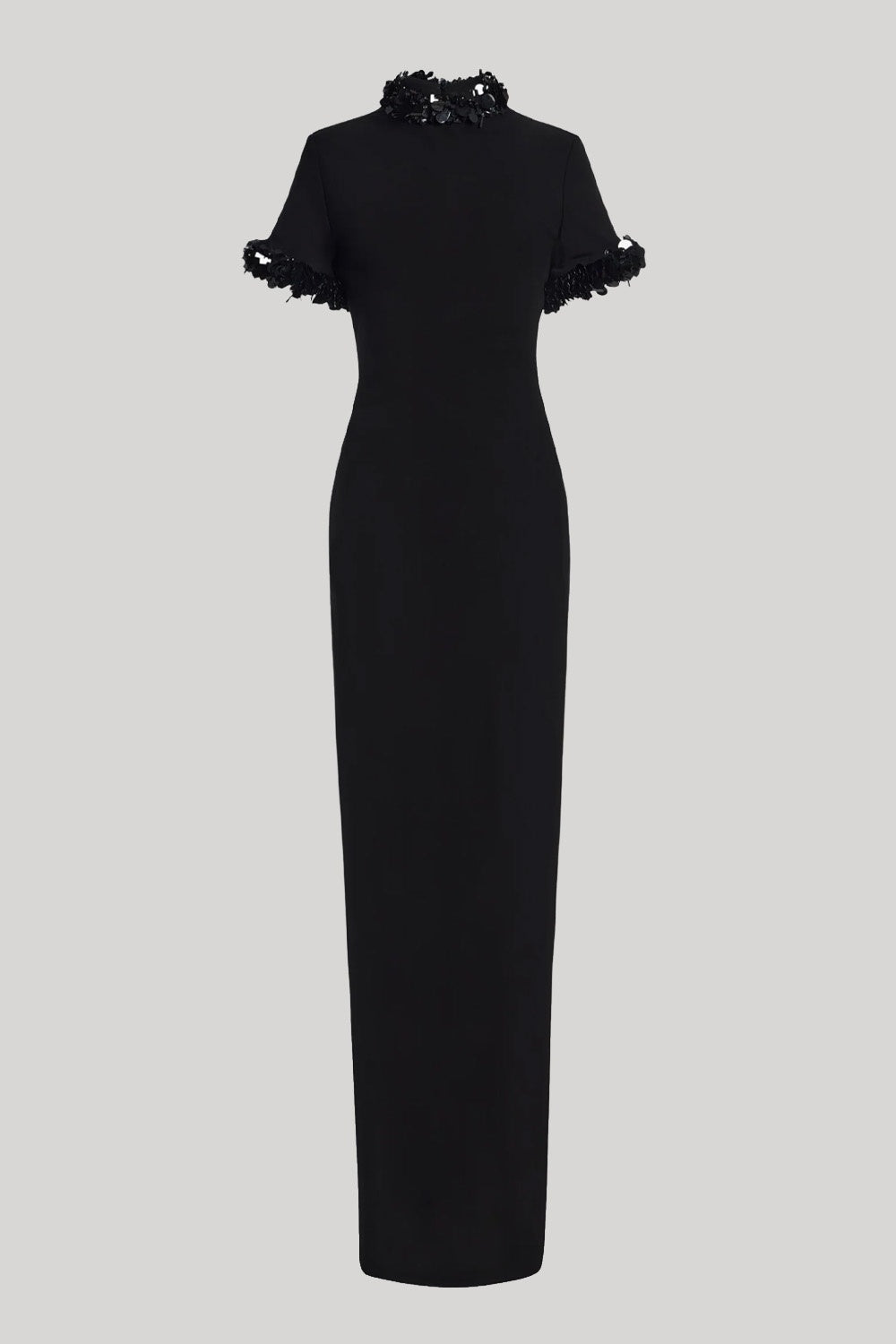 Black dress with embellished collar and sleeve details