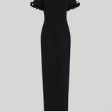 Black dress with embellished collar and sleeve details