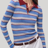 Brandon Maxwell | Joni Polo Top in Blue Stripe