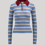 Brandon Maxwell | Joni Polo Top in Blue Stripe