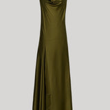 Olive sleeveless cowl neck dress