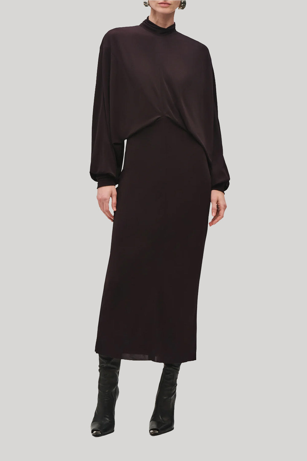 Brown midi dress with mock neck
