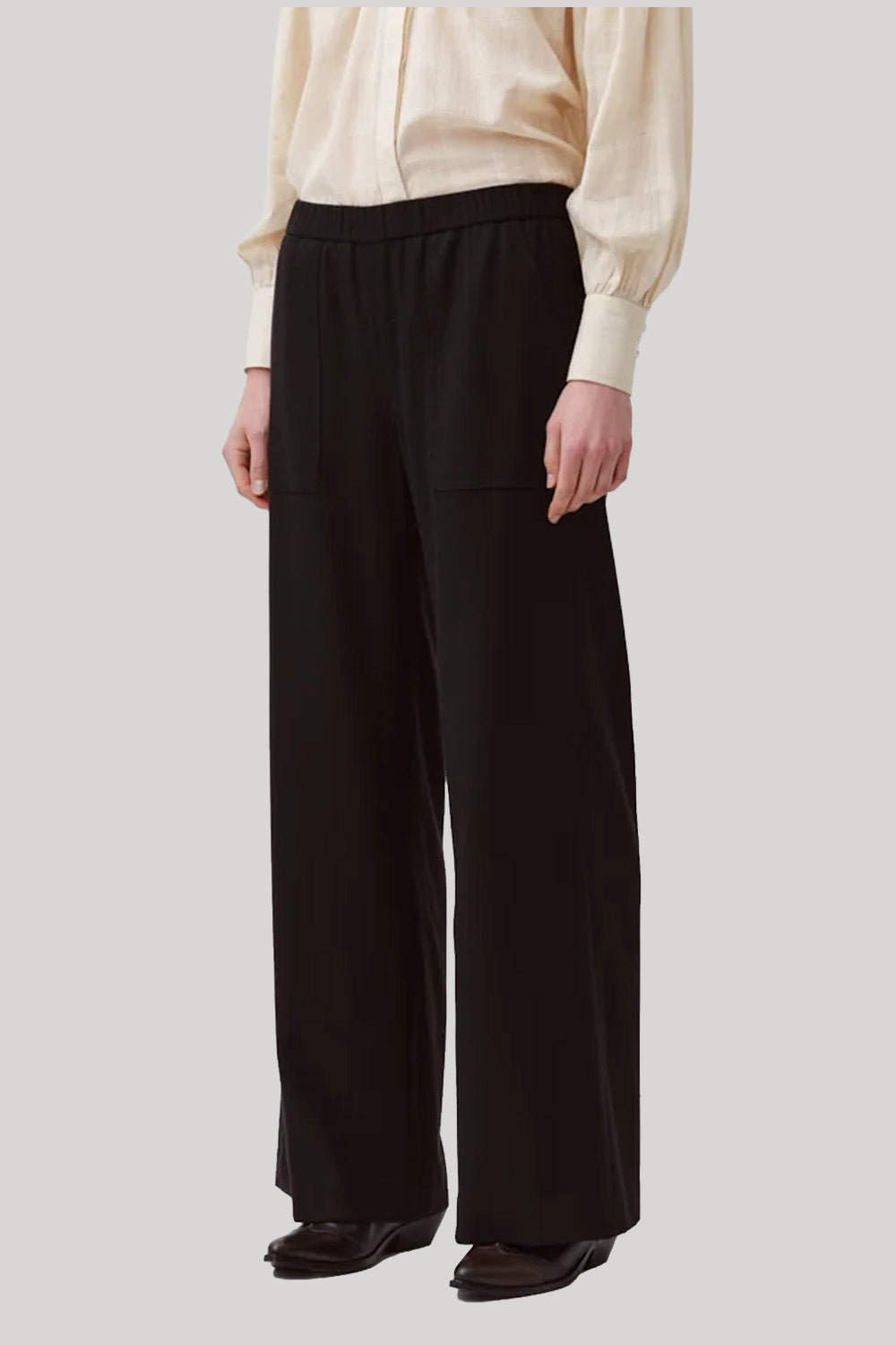 Black trousers with elastic waistband
