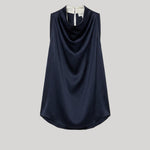 A sleeveless draped top in dark navy