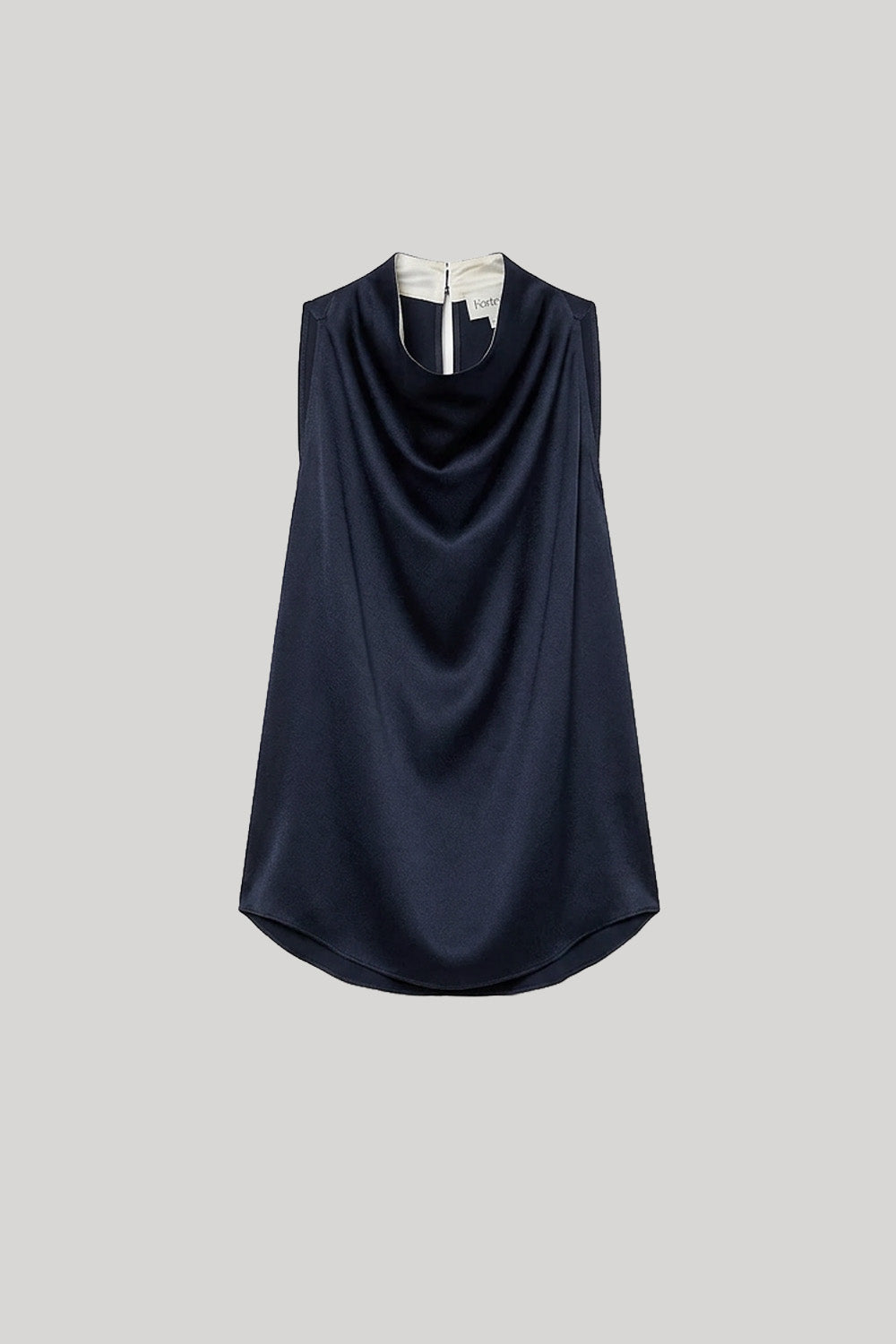 A sleeveless draped top in dark navy