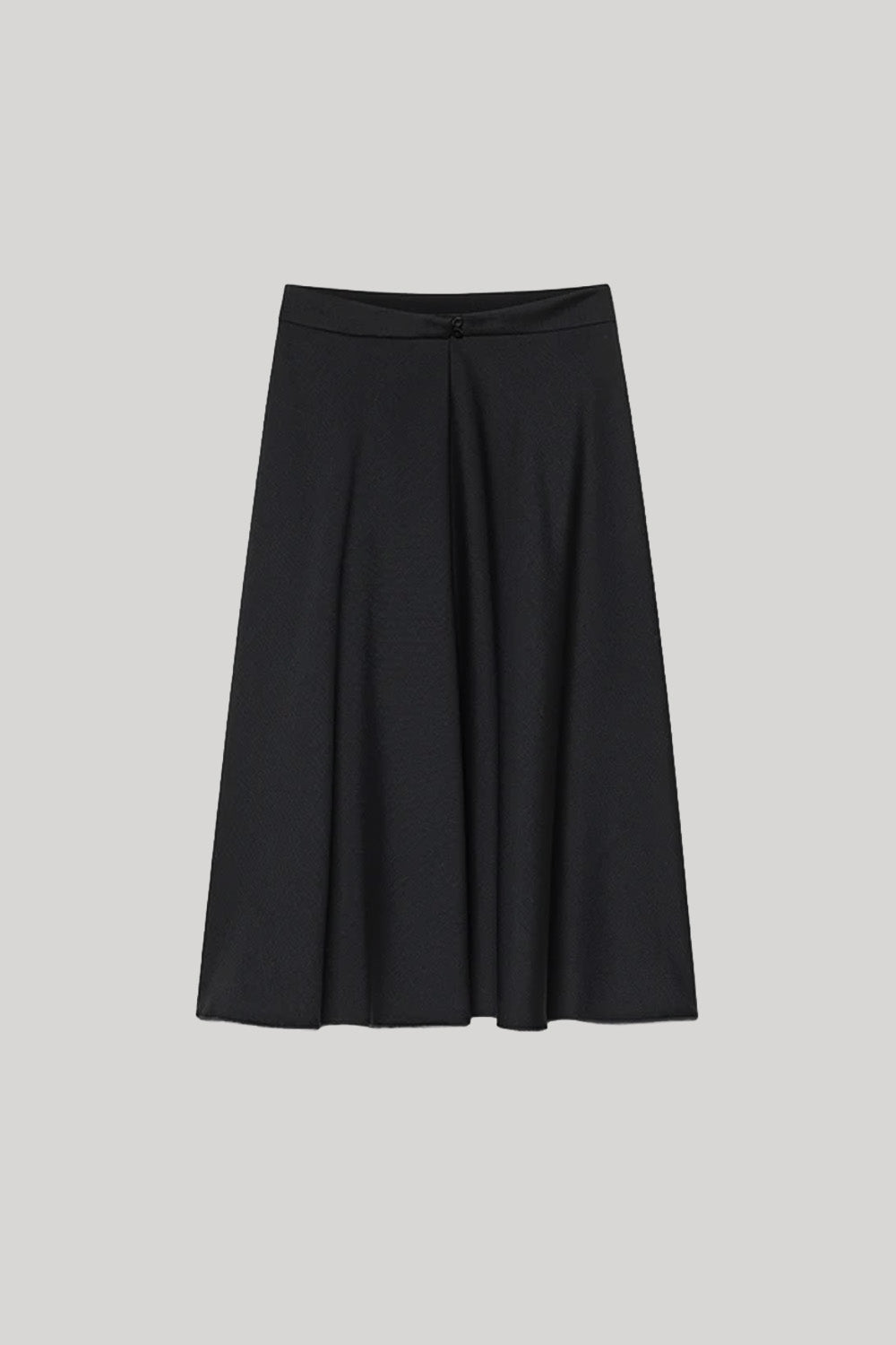 A black A-line midi skirt