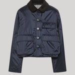 Navy barn jacket with black collar