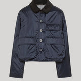 Navy barn jacket with black collar