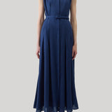 Gabriela Hearst | Durand Pleated Maxi Shirtdress in Electric Navy Aloe Linen