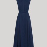 Gabriela Hearst | Durand Pleated Maxi Shirtdress in Electric Navy Aloe Linen