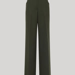 A pair of dark olive green wide-leg trousers with a matching belt, from Gabriela Hearst, displayed on a neutral light gray background.