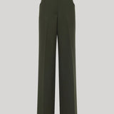 A pair of dark olive green wide-leg trousers with a matching belt, from Gabriela Hearst, displayed on a neutral light gray background.