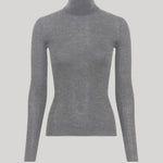 A gray ribbed knit turtleneck sweater from Gabriela Hearst, displayed on a ghost mannequin against a solid light gray background.