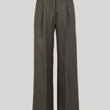 A pair of dark olive green wide-leg trousers