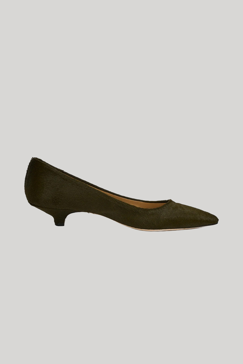 Olive green pointed toe kitten heel