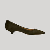 Olive green pointed toe kitten heel