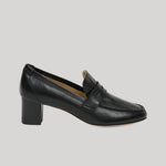 Black heeled penny loafer