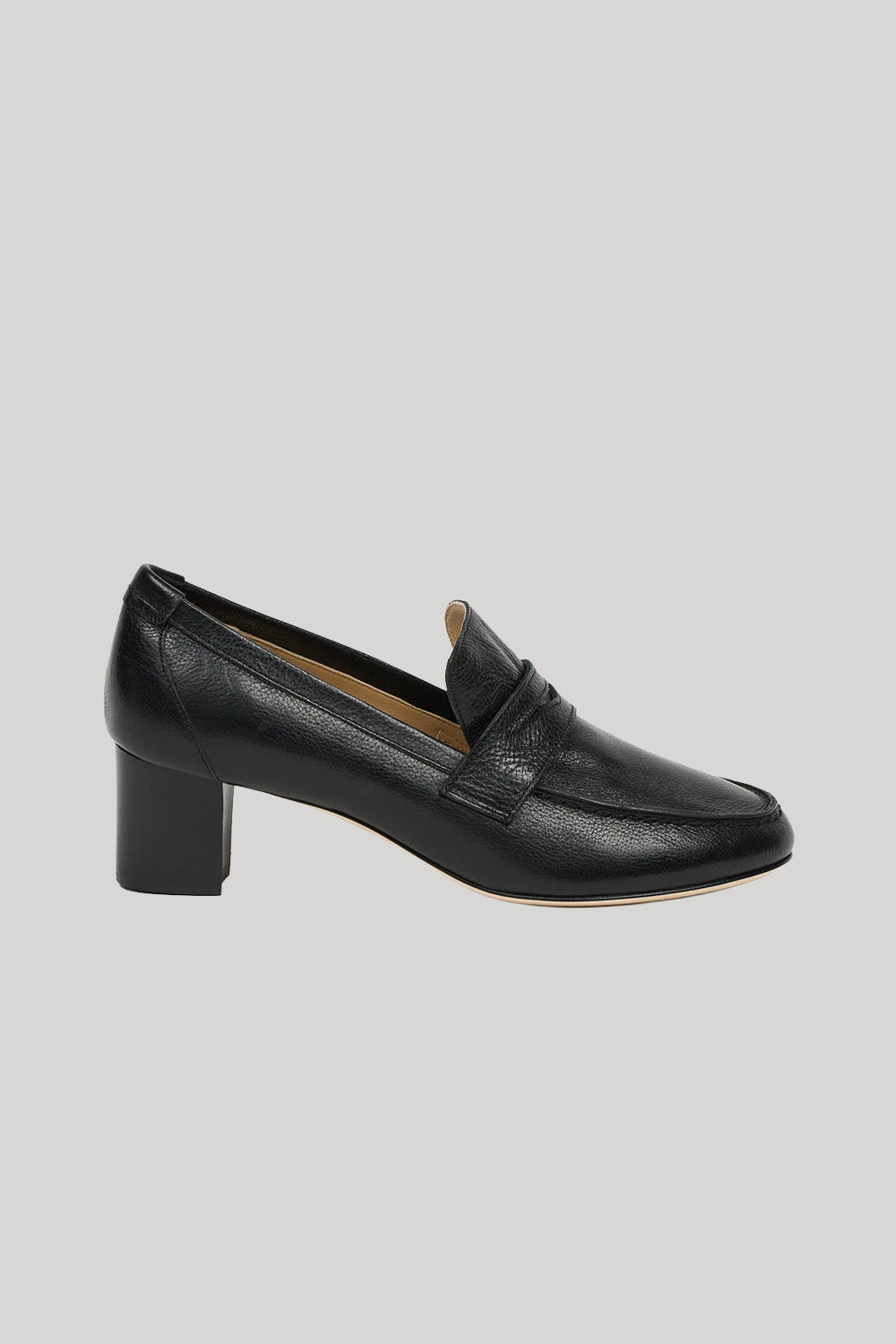 Black heeled penny loafer